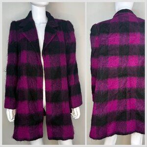 Vintage 1970s/80s Pink and Black Plaid Mohair Swing Coat, Adolph Schuman for Lil